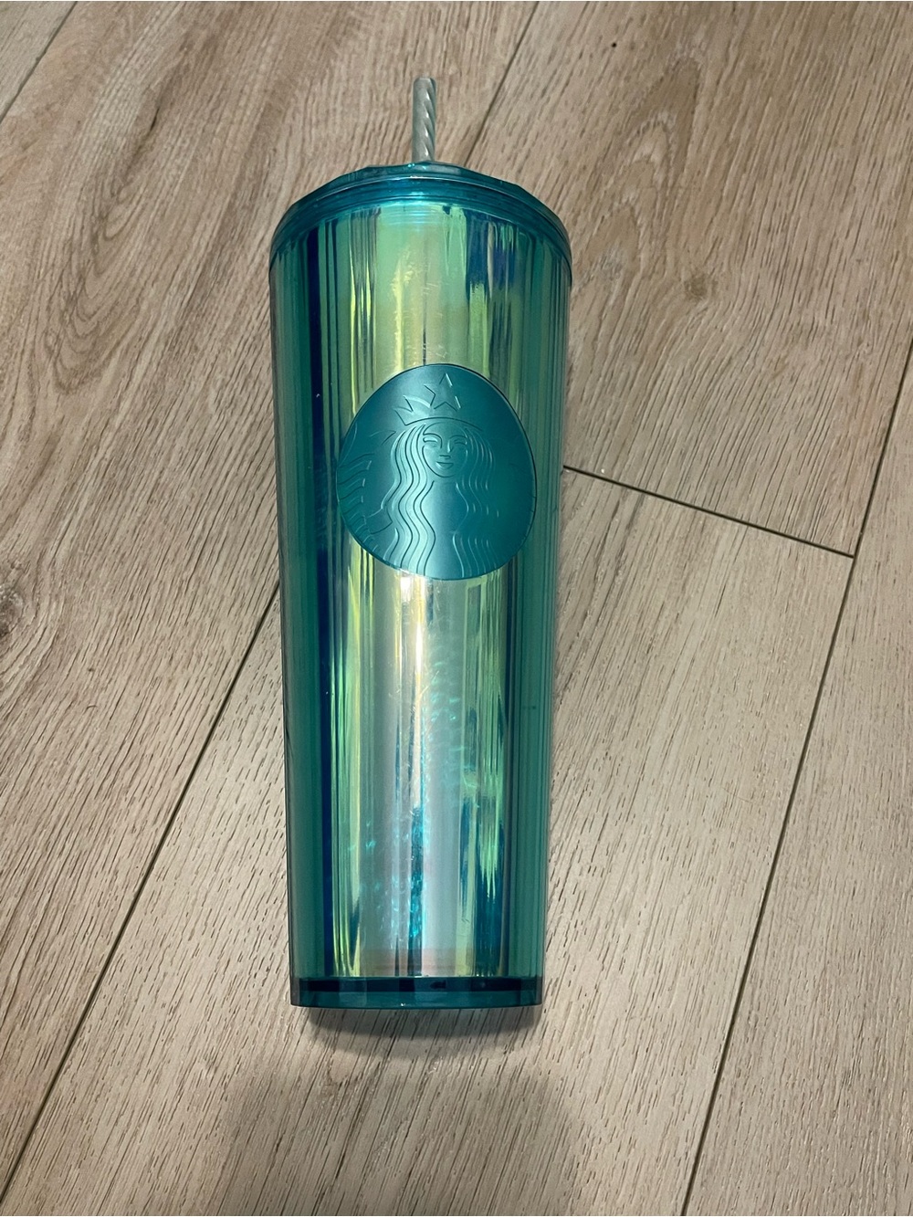 Starbucks Iridescent Teal Green Tall Tumbler with Straw